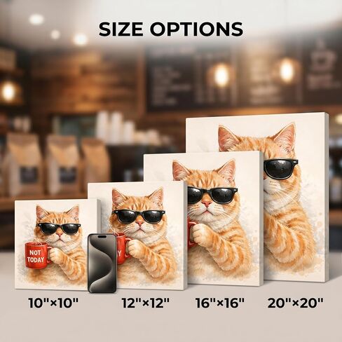 TWING Orange Cat Wall Art 12x12 inch NOT TODAY Cat with Coffee Mug Canvas Print - Funny Animal Pictures for Gallery Wall Living Room, Office, Orange Cat Decor, Gift for Cat Lover in Saudi Arabia