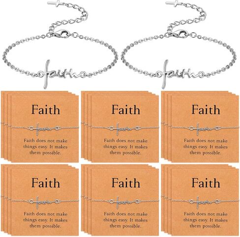 Rtteri 24 Pcs Christian Bracelets Bulk Faith Cross Bracelet for Women Faith Inspirational Jewelry Gift with Cards for Church Christian in Kuwait