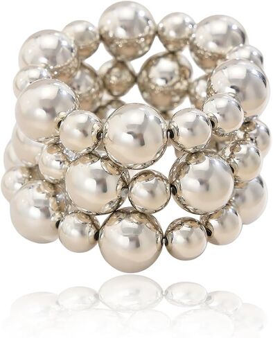 14K Gold Plated Ball Bracelets for Women, Glossy Beads Cluster Statement Stretch Layered Bracelets, Dainty Anniversary Party Jewelry Gifts in Saudi Arabia
