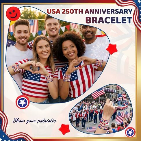 BONITTER 250 Anniversary USA Merchandise，Red, White and Blue Clay Beaded Stackable Stretch Bracelets, Patriotic America Jewelry, 4th of July Accessories, Independence Day Gift for Women and Men in Saudi Arabia