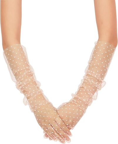 QRBTSCL Women's Long Opera Party 1920s Polka Dot Gloves Sheer Evening Dance Gloves 24 Inches in Saudi Arabia
