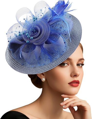AQOKKA Fascinators Hats for Women Tea Party Flower Pearl Mesh Ribbon Feather Headband and Clip Kentucky Derby Hats for Girls in Kuwait