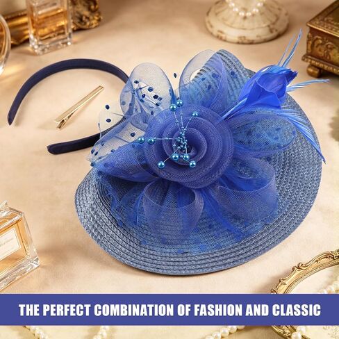 AQOKKA Fascinators Hats for Women Tea Party Flower Pearl Mesh Ribbon Feather Headband and Clip Kentucky Derby Hats for Girls in Kuwait