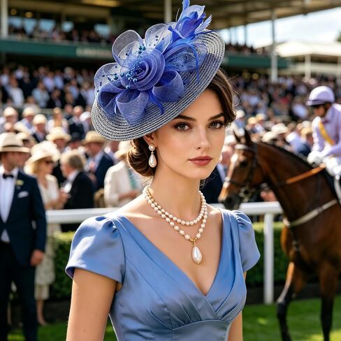 AQOKKA Fascinators Hats for Women Tea Party Flower Pearl Mesh Ribbon Feather Headband and Clip Kentucky Derby Hats for Girls in Kuwait