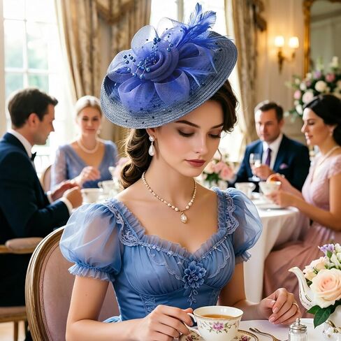 AQOKKA Fascinators Hats for Women Tea Party Flower Pearl Mesh Ribbon Feather Headband and Clip Kentucky Derby Hats for Girls in Kuwait