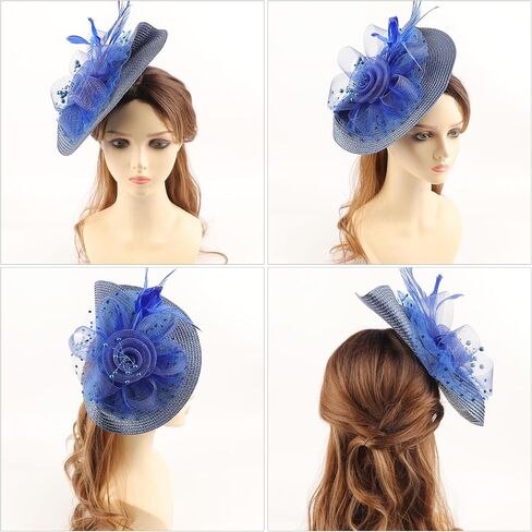 AQOKKA Fascinators Hats for Women Tea Party Flower Pearl Mesh Ribbon Feather Headband and Clip Kentucky Derby Hats for Girls in Kuwait