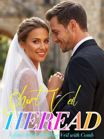 HEREAD Glitter Bride Wedding Veil 1 Tier Short Sparkle Shoulder Length Bridal Tulle Veils with Comb for Women in Saudi Arabia