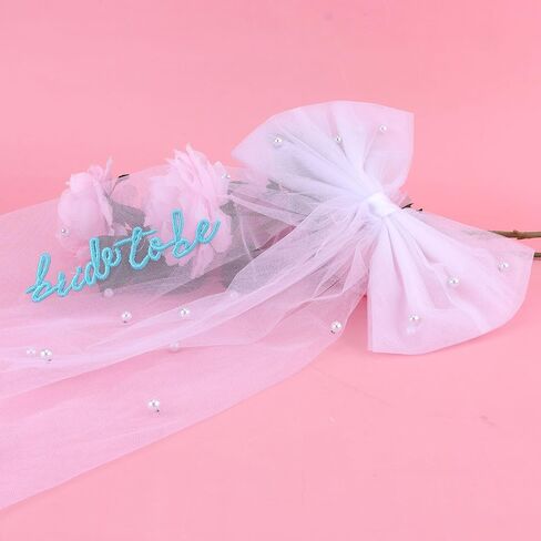 Chanaco Bride to Be Veil Bachelorette Party Accessories Bridal Shower Decorations Blue Short Bow Veils Hair Accessories with Comb Wedding Gifts Party Favor in Saudi Arabia