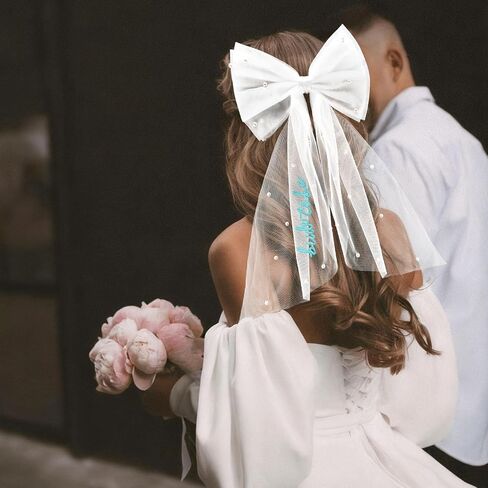 Chanaco Bride to Be Veil Bachelorette Party Accessories Bridal Shower Decorations Blue Short Bow Veils Hair Accessories with Comb Wedding Gifts Party Favor in Saudi Arabia