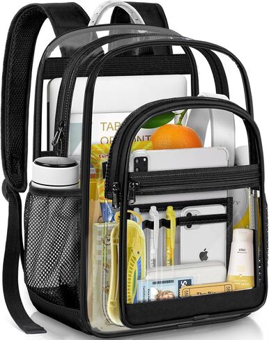 Clear Backpack for School, Heavy Duty PVC Transparent Bookbag for Girls and Boys, See Through Backpack with Multiple Pockets for College Travel Work-Black in Saudi Arabia