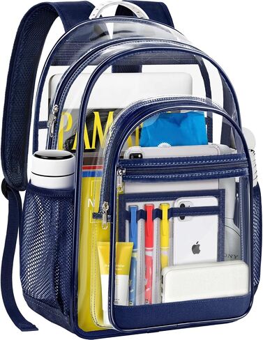 Clear Backpack for School, Heavy Duty PVC Transparent Bookbag for Girls and Boys, See Through Backpack with Multiple Pockets for College Travel Work-Black in Saudi Arabia