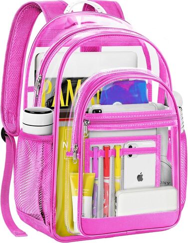 Clear Backpack for School, Heavy Duty PVC Transparent Bookbag for Girls and Boys, See Through Backpack with Multiple Pockets for College Travel Work-Black in Saudi Arabia