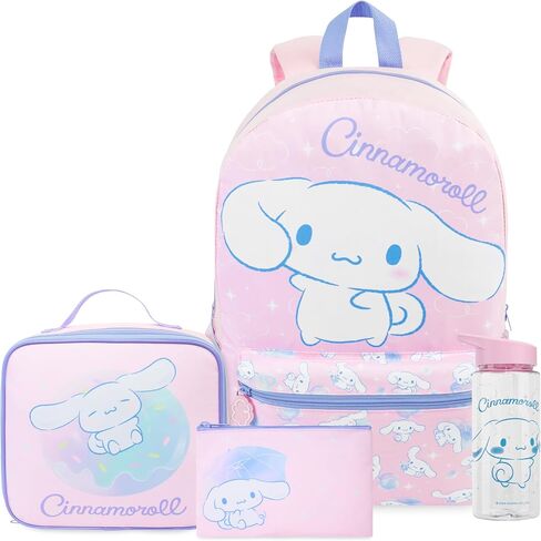 Get Trend Cinnamoroll Girls Backpack, Lunch Bag, Pencil Case, Water Bottle | Sanrio 4 Pc Set, 18in Bookbag, Insulated Lunch Bag, Pencil Pouch & 16.9 fl oz BPA-Free Water Bottle, School, Gifts for Girls in Saudi Arabia