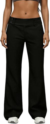 Women's Mid Rise Baggy Dress Pants Casual Loose Flared Business Work Pants Button Up Wide Leg Suit Trousers in Saudi Arabia