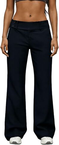 Women's Mid Rise Baggy Dress Pants Casual Loose Flared Business Work Pants Button Up Wide Leg Suit Trousers in Saudi Arabia