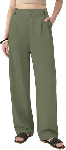 Womens Wide Leg Casual Pants High Waisted Business Pleated Trousers with Pockets Work Palazzo Dressy Slacks in Saudi Arabia