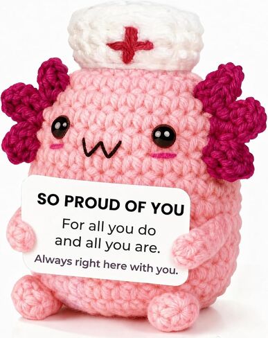 Nurse Appreciation Gift, National Nurses Week Gift for Women, Cute Crochet Axolotl Desk Decor for Nursing Student, Never Forget How Amazing You are in Kuwait