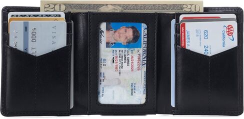 Alpine Swiss Men's Leon RFID Trifold Pocket Wallet – Genuine Leather Wallet for Men, Slim Design with ID Window & Multiple Card Slots, Classic RFID Safe Pocket Wallet in gift box Glossy Nappa Black in Kuwait