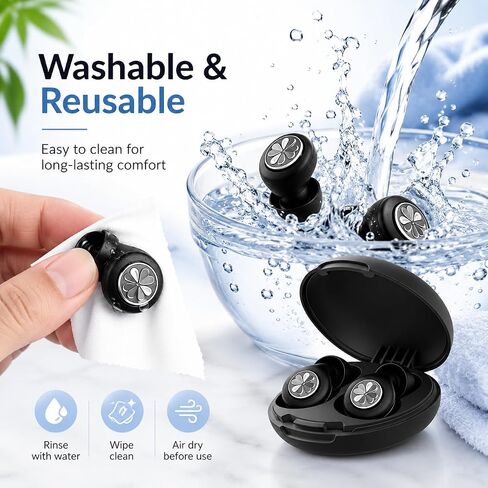 Ear Plugs Sleep Earplugs for Snoring & Noise Reduction, Soft Breathable Silicone Plugs with Metal Filter, Comfortable Reusable Ear Plugs for Adults (Pitch-Black) in Saudi Arabia