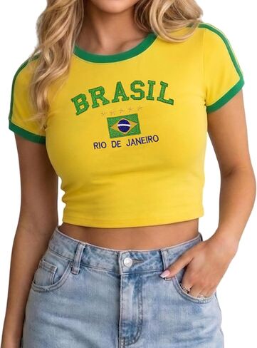 Clarisbelle Women's Y2K Baby Tee Slim Fit Ringer T-Shirt Retro Sporty Crop Top Blokecore Aesthetic Streetwear in Kuwait