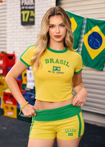 Clarisbelle Women's Y2K Baby Tee Slim Fit Ringer T-Shirt Retro Sporty Crop Top Blokecore Aesthetic Streetwear in Kuwait