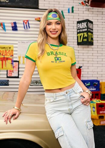 Clarisbelle Women's Y2K Baby Tee Slim Fit Ringer T-Shirt Retro Sporty Crop Top Blokecore Aesthetic Streetwear in Kuwait