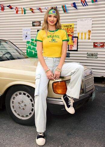 Clarisbelle Women's Y2K Baby Tee Slim Fit Ringer T-Shirt Retro Sporty Crop Top Blokecore Aesthetic Streetwear in Kuwait