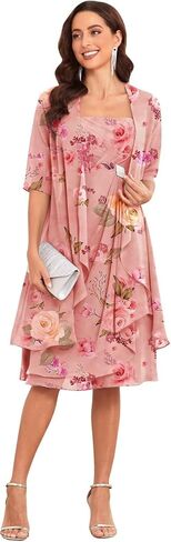 VCCICANY 2 Pieces Chiffon Mother of The Bride Dresses with Jacket Ruffle Short Formal Evening Party Gown in Saudi Arabia