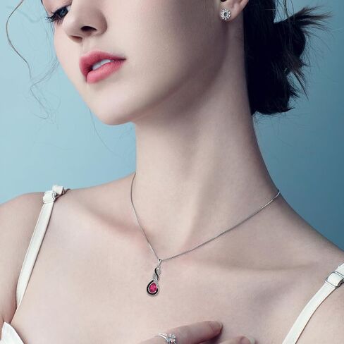 Two Tone Black& White Infinity Pendant Necklace Earrings Women Jewelry Set with Created Ruby in Kuwait