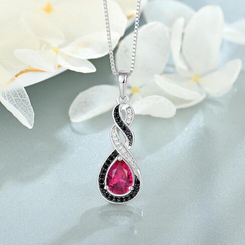 Two Tone Black& White Infinity Pendant Necklace Earrings Women Jewelry Set with Created Ruby in Kuwait