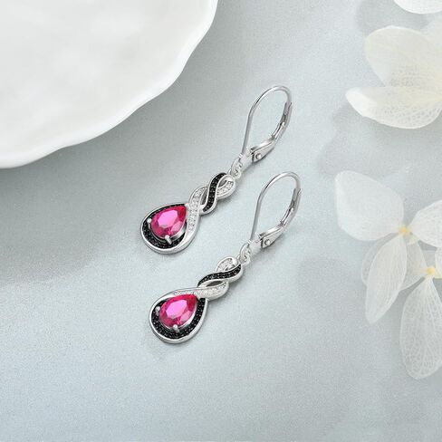 Two Tone Black& White Infinity Pendant Necklace Earrings Women Jewelry Set with Created Ruby in Kuwait