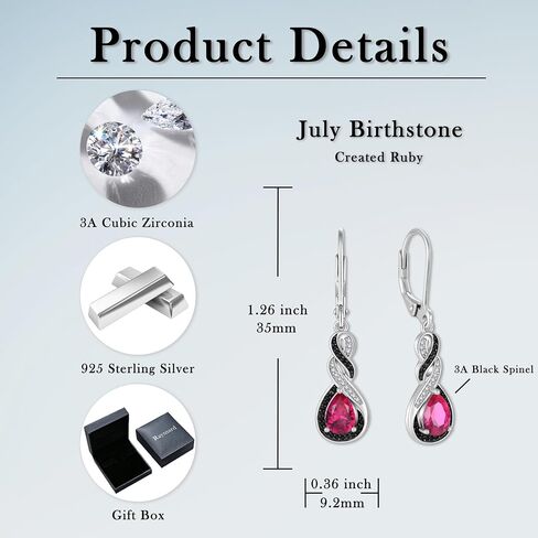 Two Tone Black& White Infinity Pendant Necklace Earrings Women Jewelry Set with Created Ruby in Kuwait