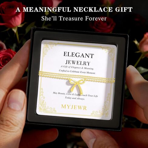 Birthday Gifts for Women, Bow Pendant Necklace, 14K Gold Plated Jewelry, Romantic Valentine's Mother's Day Anniversary Christmas Jewelry Gift for Her Mom Grandma Wife Girlfriend Sister Best Friend in Kuwait