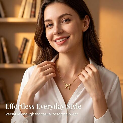 Birthday Gifts for Women, Bow Pendant Necklace, 14K Gold Plated Jewelry, Romantic Valentine's Mother's Day Anniversary Christmas Jewelry Gift for Her Mom Grandma Wife Girlfriend Sister Best Friend in Kuwait