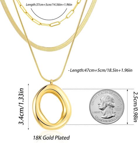 Layered Gold Necklaces for Women,18K Real Gold Plated Trendy Circle Pendant Necklace, Stackable Necklace Stainless Steel Jewelry Gifts for Birthday Valentine's, Mother's Day & Christmas in Kuwait