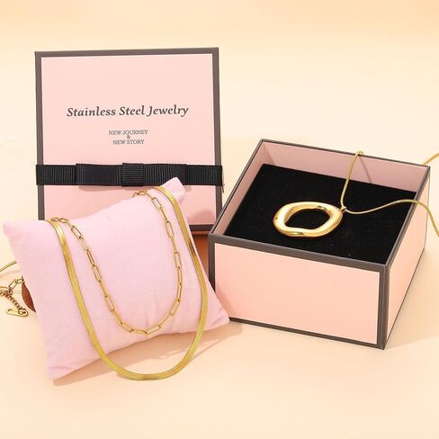 Layered Gold Necklaces for Women,18K Real Gold Plated Trendy Circle Pendant Necklace, Stackable Necklace Stainless Steel Jewelry Gifts for Birthday Valentine's, Mother's Day & Christmas in Kuwait