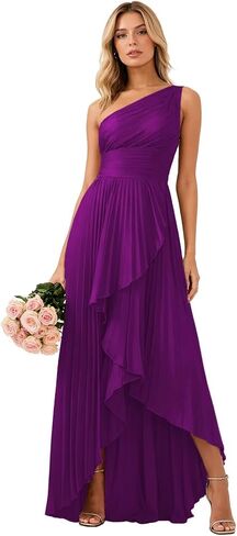 One Shoulder Satin Bridesmaid Dresses with Slit Pleated High Low Formal Evening Dresses TQ016 in Saudi Arabia