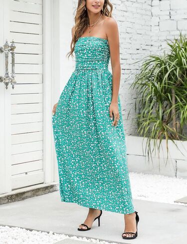 Women's Women 2022 Summer Strapless Boho Ditsy Floral Tube Top Hawaiian Sundresses Beach Party Long Maxi Dress in Saudi Arabia