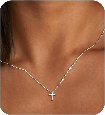 Gold Cross Necklace Gifts for Women Teen Girls, 14K Gold Silver Plated Dainty Pendant Necklace Christian Baptism Faith Gift Jewelry Teen Girl Gifts Trendy Stuff in Kuwait