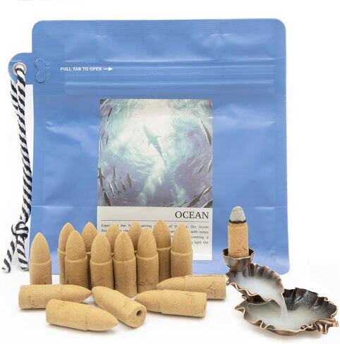 Sandalwood Backflow Incense Cones - 50 Large Waterfall Back Flow Cones Scented - Includes 1 backflow Incense Burner in Saudi Arabia