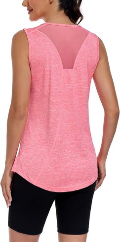 Sleeveless Workout Long Tank Tops for Women Hight Neck Racerback Loose Fit Gym Athletic Running Mesh Yoga Shirts in Saudi Arabia