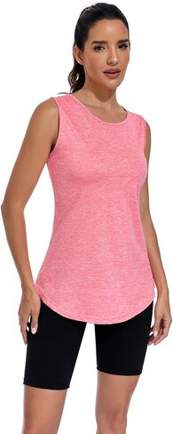 Sleeveless Workout Long Tank Tops for Women Hight Neck Racerback Loose Fit Gym Athletic Running Mesh Yoga Shirts in Saudi Arabia