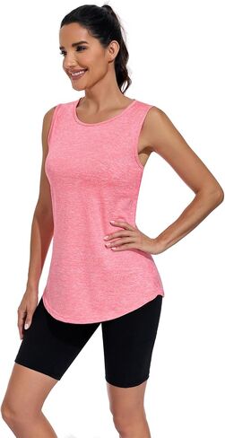 Sleeveless Workout Long Tank Tops for Women Hight Neck Racerback Loose Fit Gym Athletic Running Mesh Yoga Shirts in Saudi Arabia