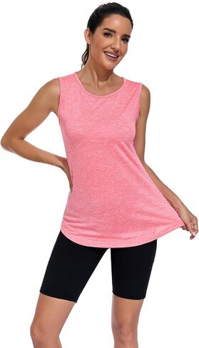 Sleeveless Workout Long Tank Tops for Women Hight Neck Racerback Loose Fit Gym Athletic Running Mesh Yoga Shirts in Saudi Arabia