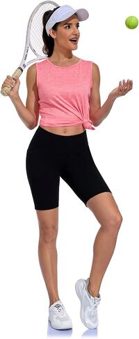 Sleeveless Workout Long Tank Tops for Women Hight Neck Racerback Loose Fit Gym Athletic Running Mesh Yoga Shirts in Saudi Arabia