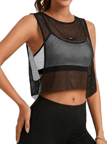 Remidoo Women's Mesh Workout Tank Top Open Side Sleeveless Loose Fit Gym Athletic Shirt in Kuwait