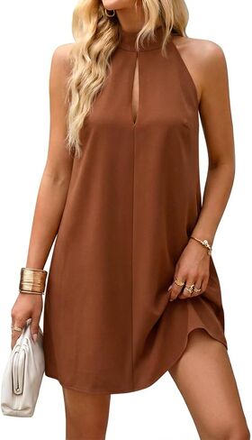 Wenrine Womens Halter Dress Summer Mini Cutout Sleeveless Loose Going Out Club Party Dresses with Pockets in Kuwait