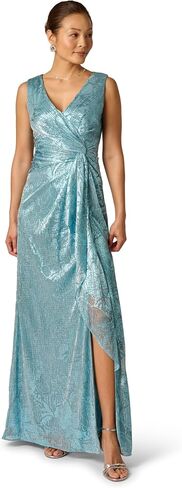 Adrianna Papell Metallic Crinkle Mesh Gown in Kuwait