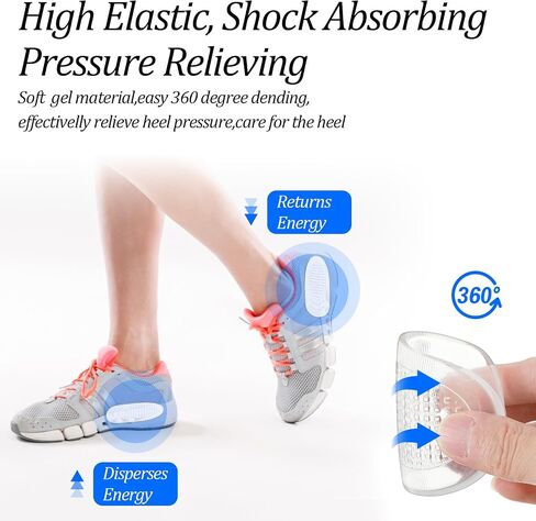 Gel Heel Cushion Cups for Plantar Fasciitis, 2 Pairs/4Pcs Gel Heel Support Pads for Shoes, Silicone Heel-Pad for Bone Spur & Achilles Tendonitis,Women (L) in Kuwait