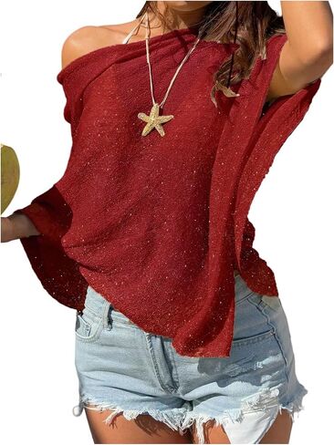 Verdusa Women's Asymmetrical Beach Cover Up Off Shoulder Poncho Top Vacation Boho Chic Clothing in Saudi Arabia